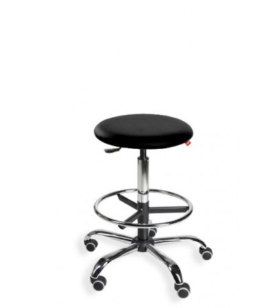 Taboret, stołek laboratoryjny BlackTab Eco ekoskóra, kółka, podnóżek