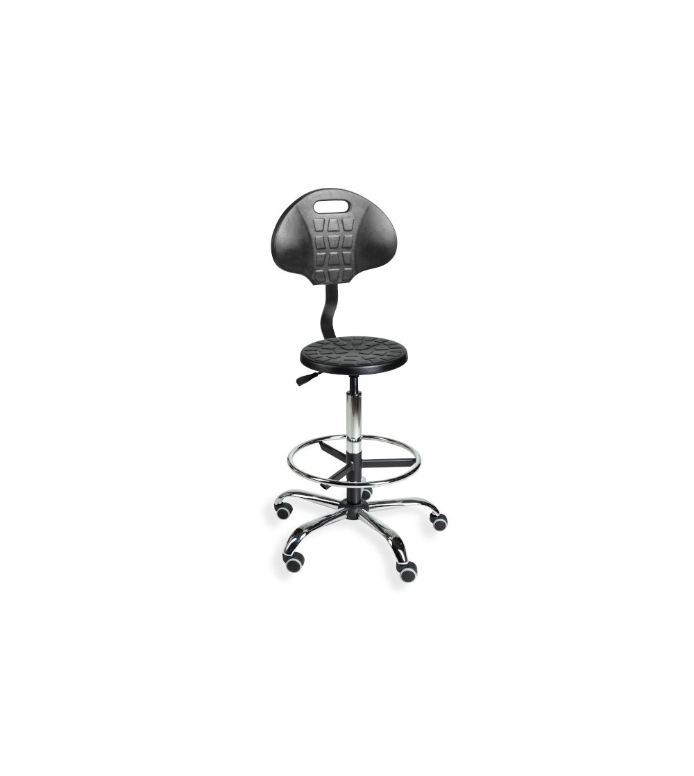 PurTab back chrome H+RING WH - taboret obrotowy z oparciem, podnóżkiem