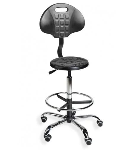 PurTab back chrome H+RING WH - taboret obrotowy z oparciem, podnóżkiem