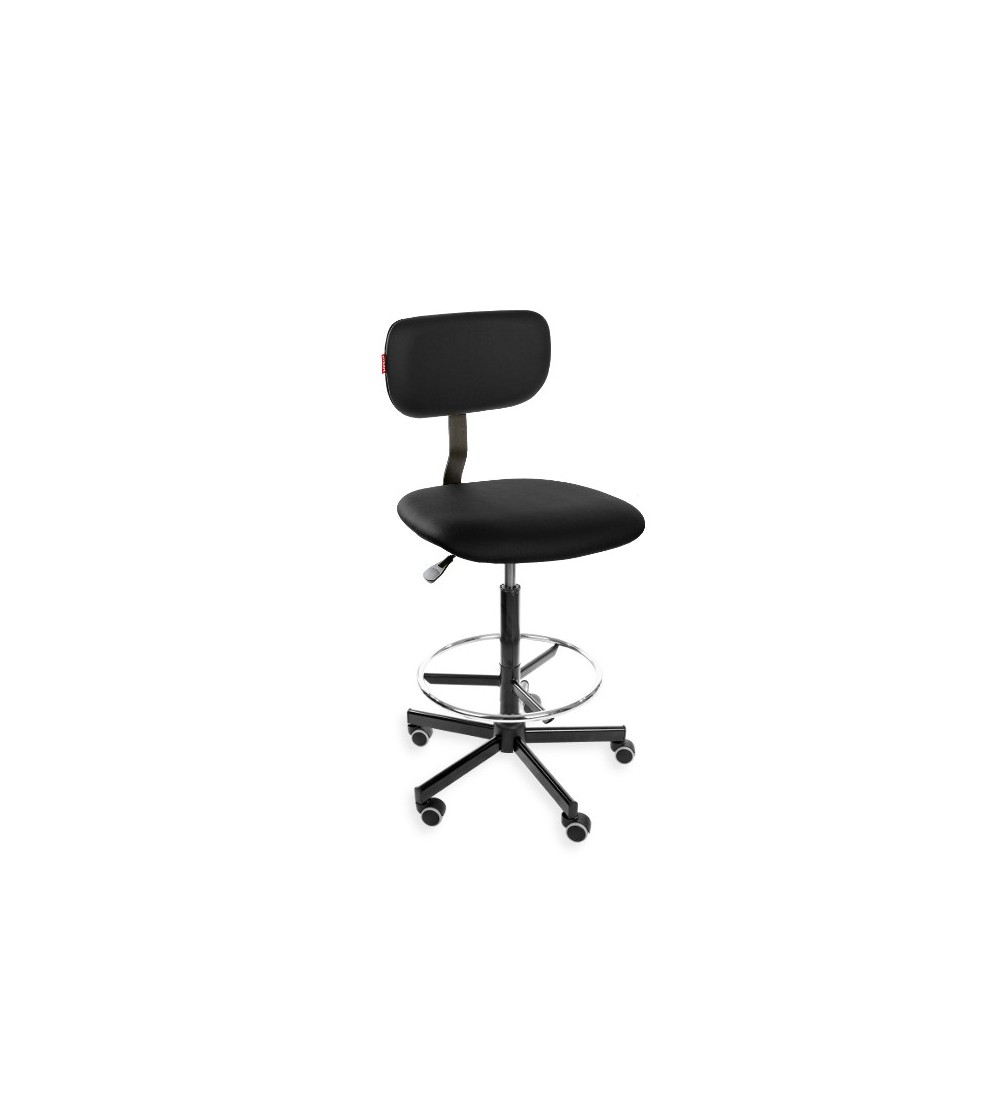 Podwyższane krzesło laboratoryjne Black Eco, na kółkach, podnóżek