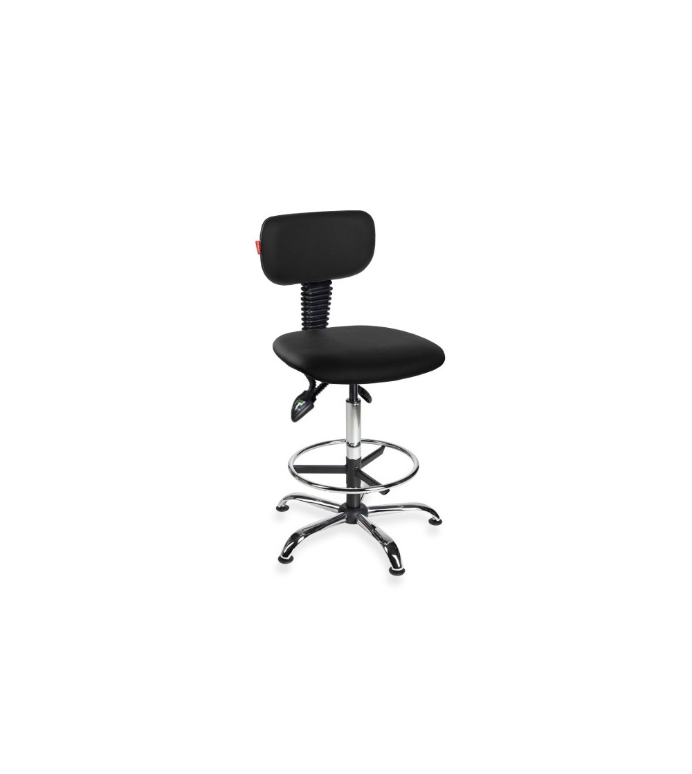 Krzesło laboratoryjne wysokie, obrotowe z podnóżkiem Black Eco chrome asynchro H + RING